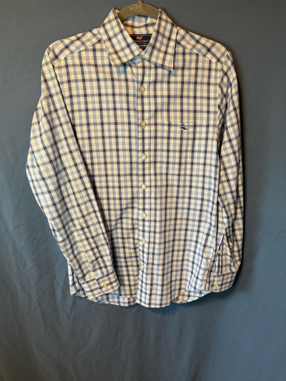 Vineyard Vines Blue and White Plaid Button-Down Shirt